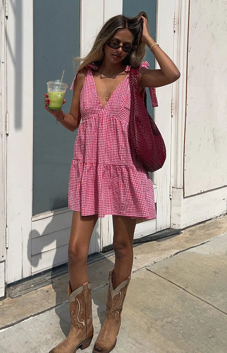 Angel Girl Red Gingham Mini Dress - US 14