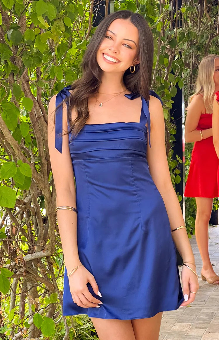 Akira Navy Tie Mini Dress - US 12 | Beginning Boutique Exclusive Akira Navy Tie Mini Dress - US 12 | Beginning Boutique Exclusive