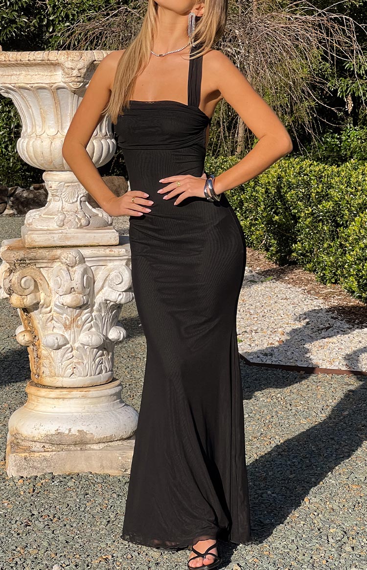Amberley Black Mesh Formal Maxi Dress - US 4