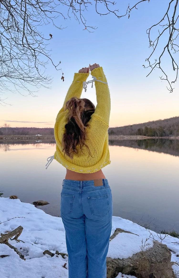 jeans yellow sweater top