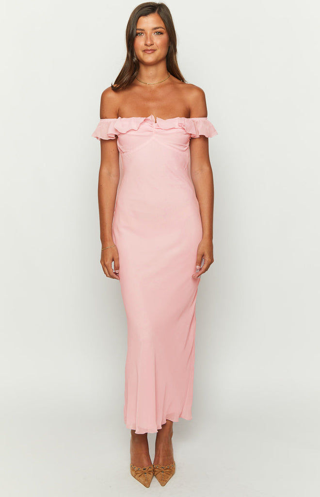 Chiffon Cutout Ruffle Maxi Dress in Pink main image 0