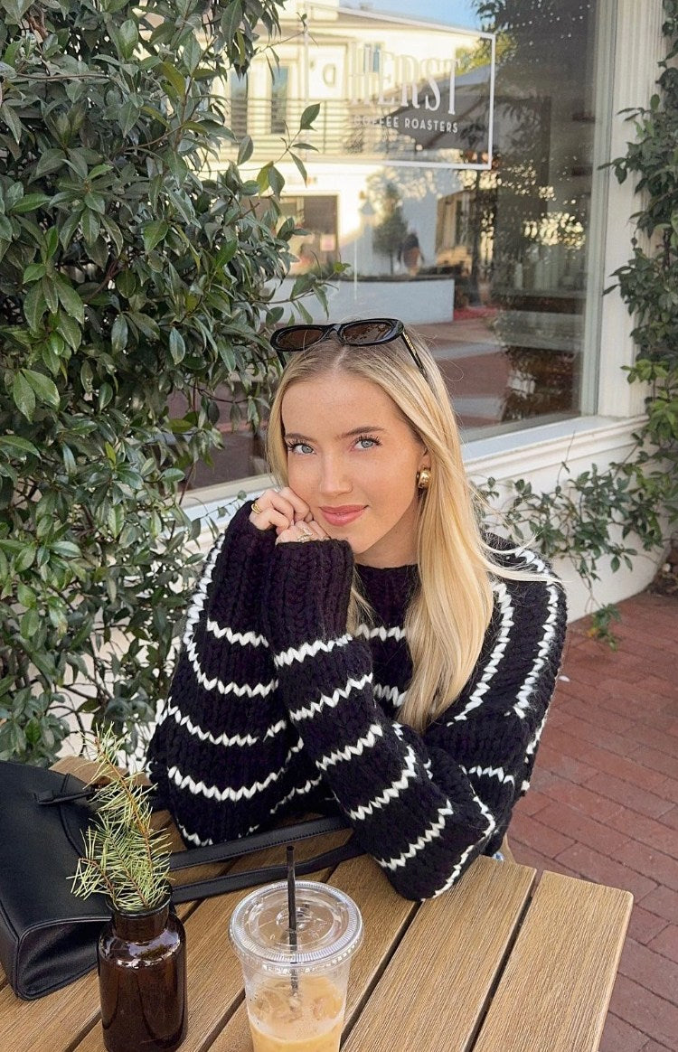 Belmont Black And White Striped Sweater | Beginning Boutique US