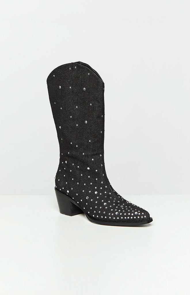 Billini Deniz Black Denim Cowboy Boots Beginning Boutique US