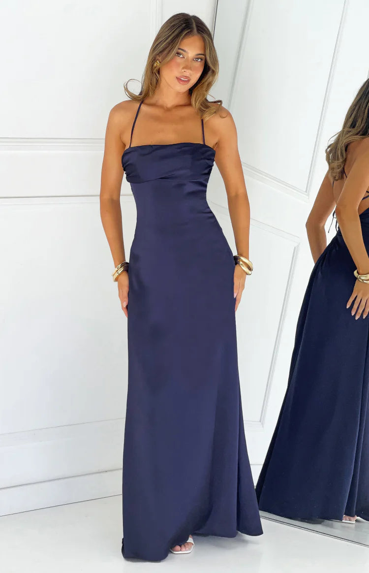 Blaise Navy Satin Maxi Dress - US 0