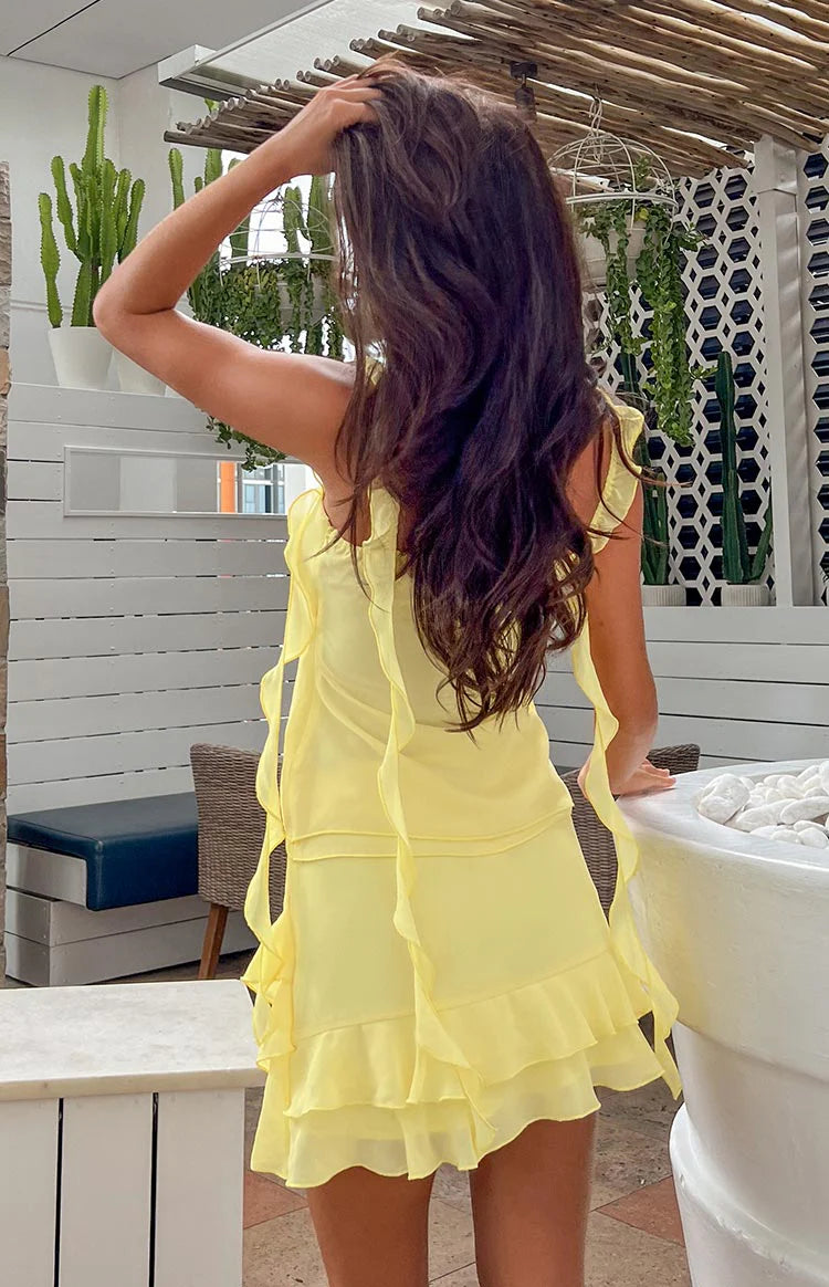 Caspian Yellow Chiffon Mini Skirt - US 16