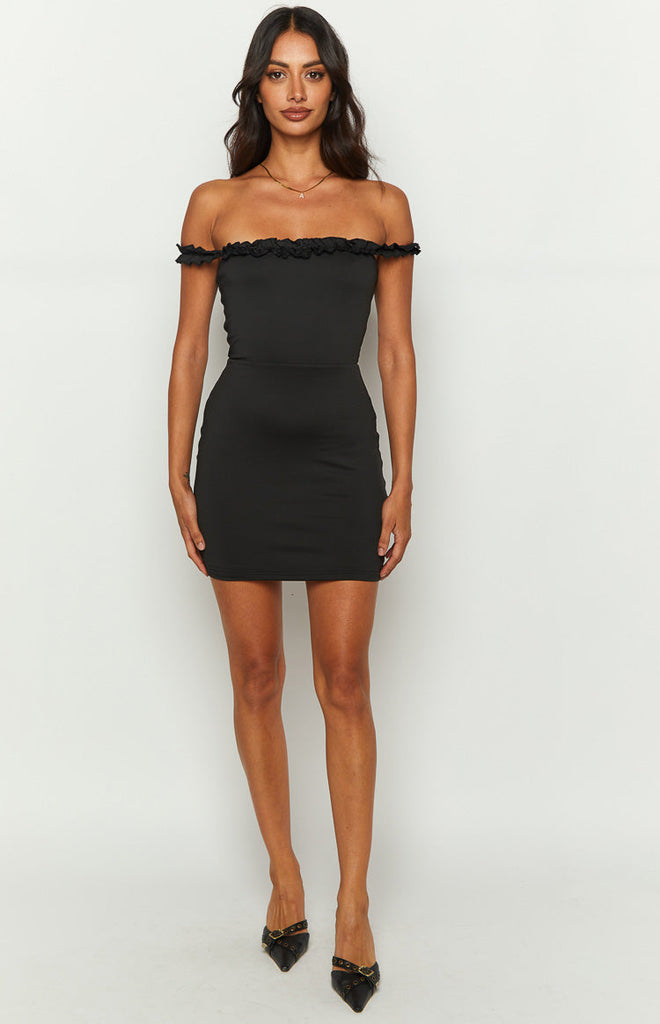 Chloanna Black Ruffle Mini Dress – Beginning Boutique US