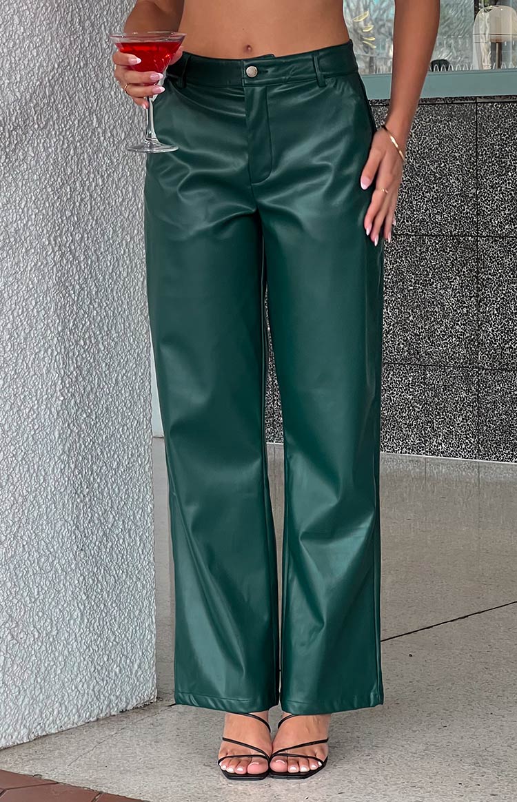 Cool Shade Forest Green PU Pants | Beginning Boutique US