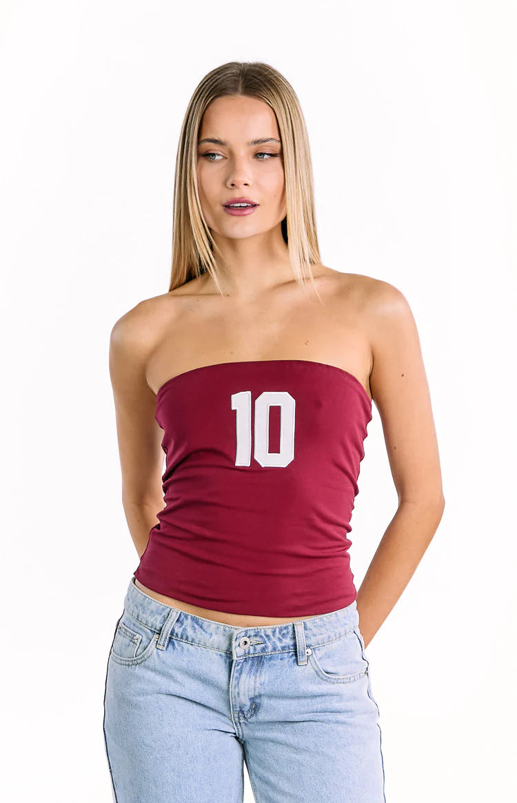 Daisy Burgundy Strapless Top - 14 | Beginning Boutique Exclusive