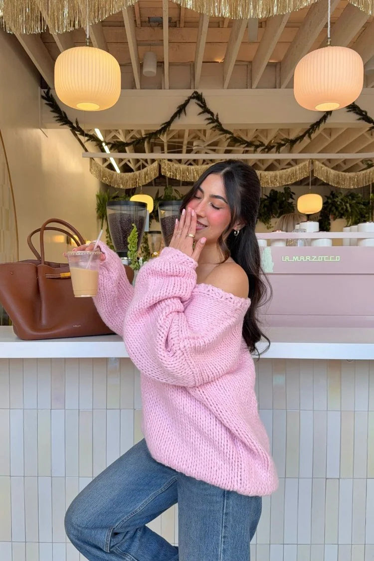 Delvey Light Pink Chunky Knit Sweater | Beginning Boutique US