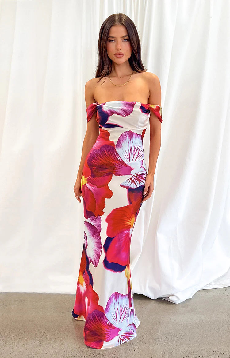 Ella Pink Floral Print Off Shoulder Formal Dress | Beginning Boutique US Ella Pink Floral Print Off Shoulder Formal Dress | Beginning Boutique US