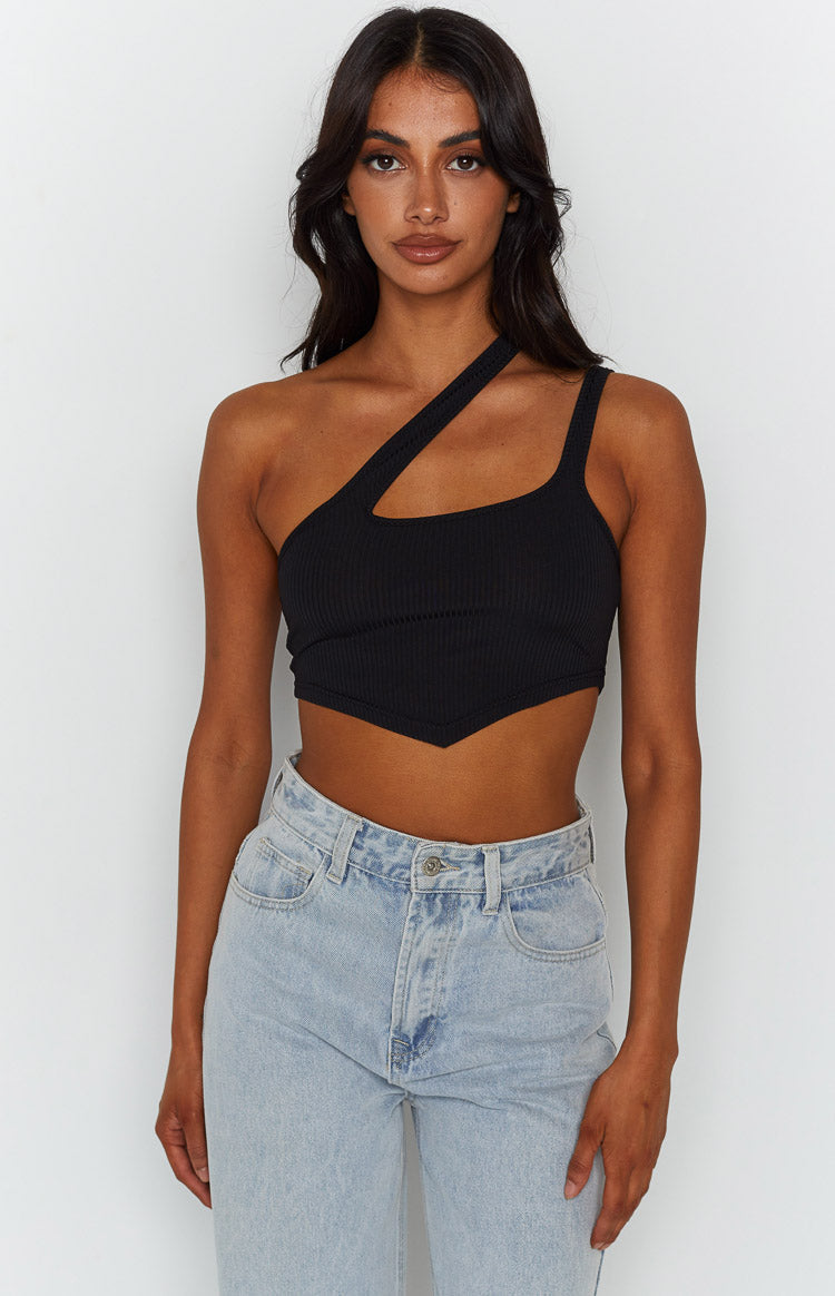 one sleeve crop top black