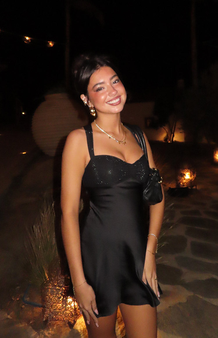 black crepe contrast chiffon mini dress Jazzy Rhinestone Size (US):39.5 Do not size up lyon Shore Vanessa Cotton Tiered