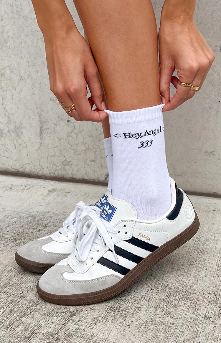 adidas gazelle silver green womens Hey Angel White Crew Socks