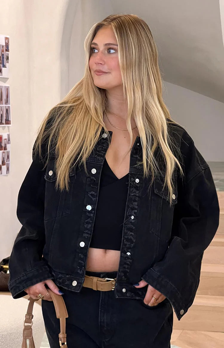 Hugo Black Oversized Denim Jacket | Beginning Boutique US