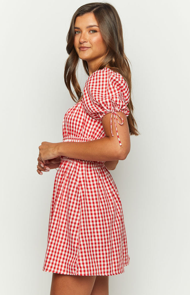 I'm Yours Red Gingham Mini Dress – Beginning Boutique US