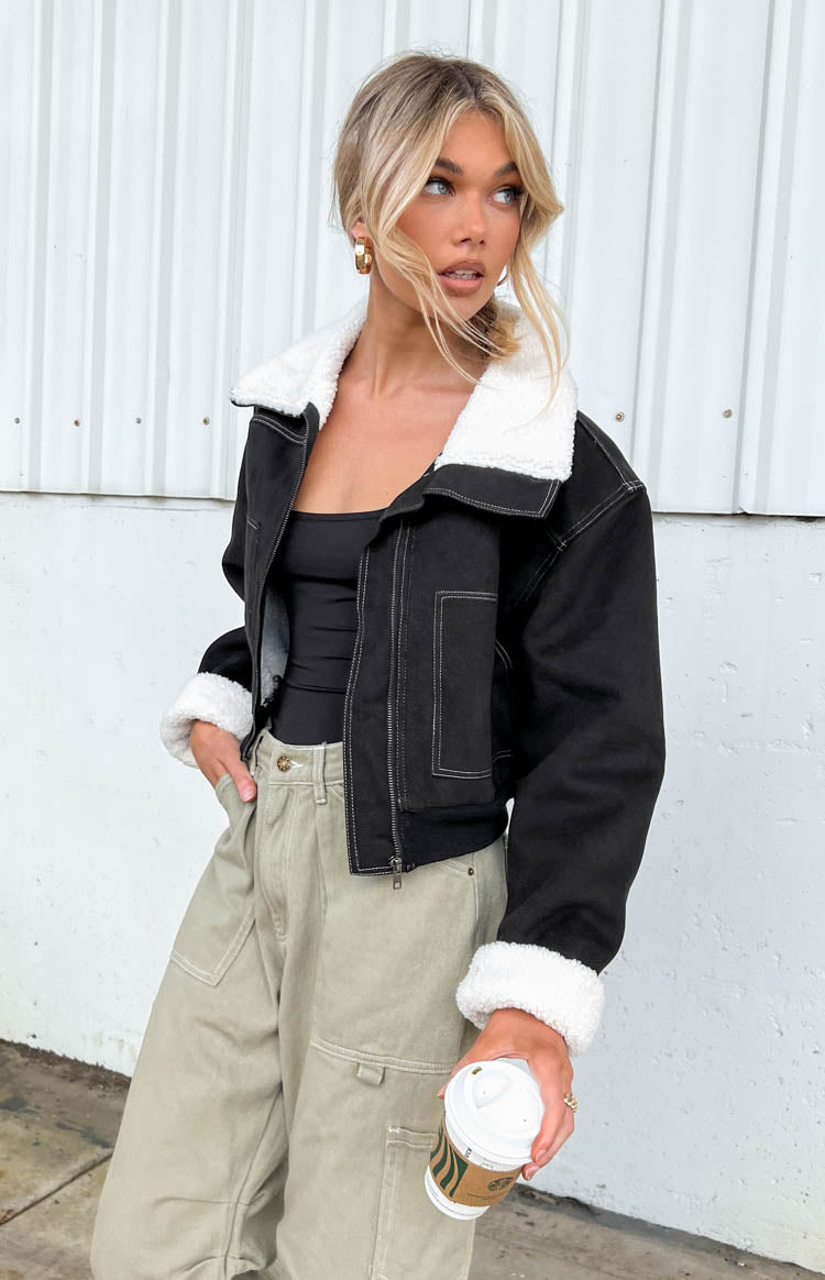 Indy Black Denim Sherpa Jacket Beginning Boutique US