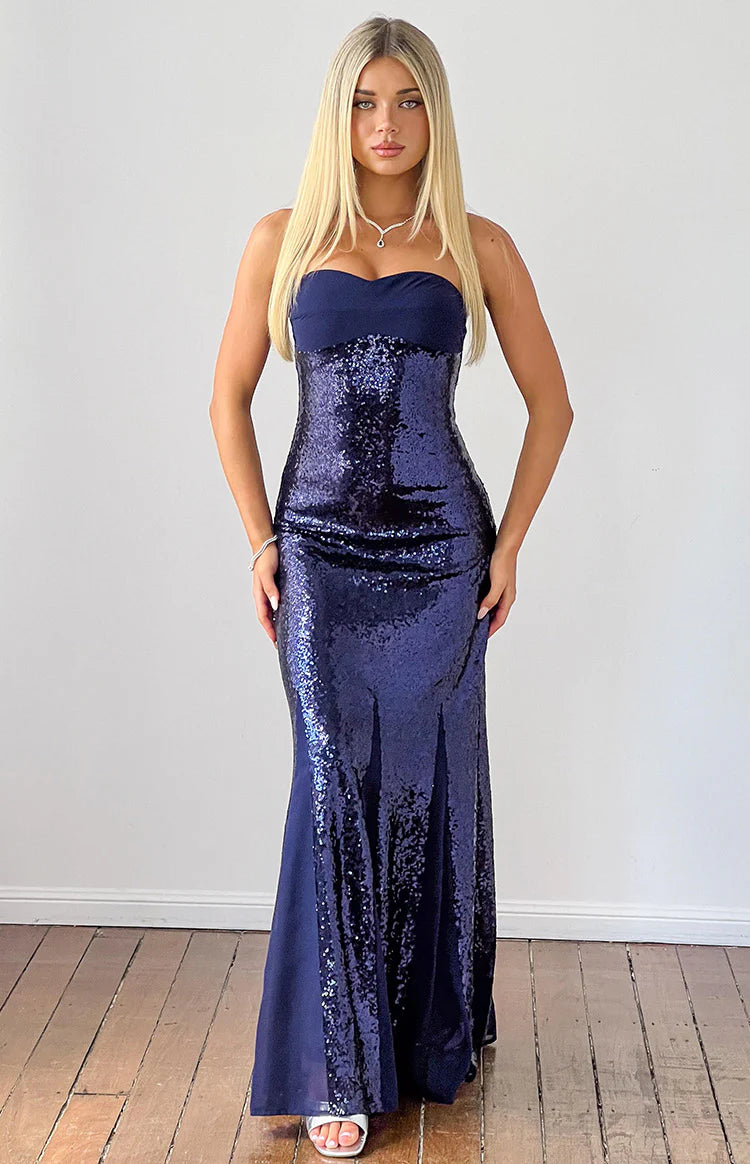 Jarrah Navy Sequin Strapless Maxi Dress | Beginning Boutique US Jarrah Navy Sequin Strapless Maxi Dress | Beginning Boutique US