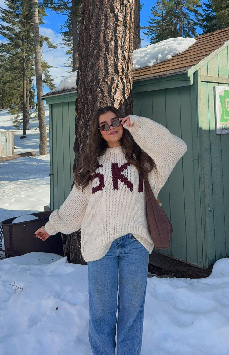 Jasmine Ski Cream Jacquard Chunky Knit Sweater | Beginning Boutique US