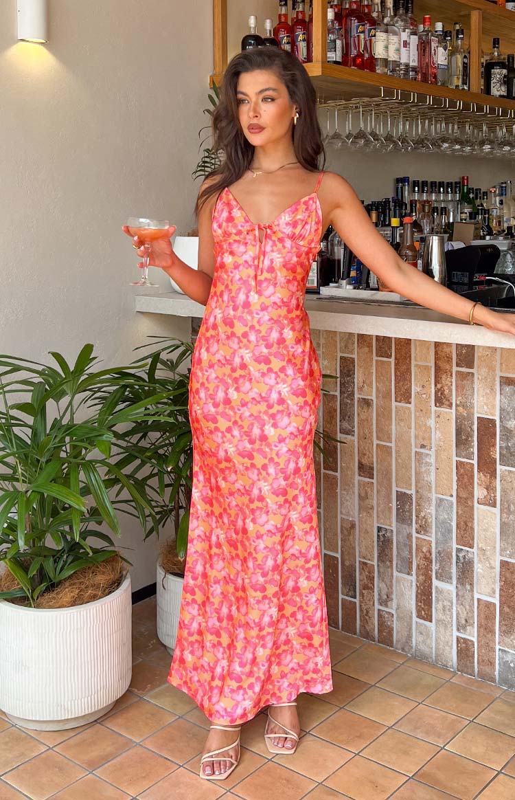 fitted lace wedding dress Jude Orange Floral Print Maxi Formal Dress fitted lace wedding dress Jude Orange Floral Print Maxi Formal Dress