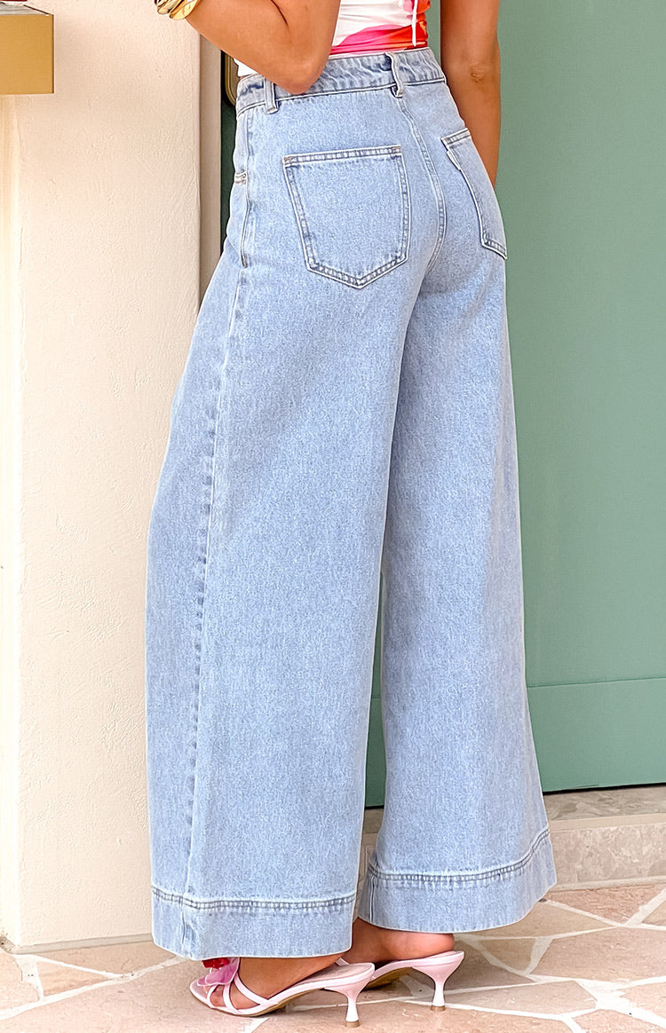 Khali Light Wash Denim Wide Leg Jeans Beginning Boutique US