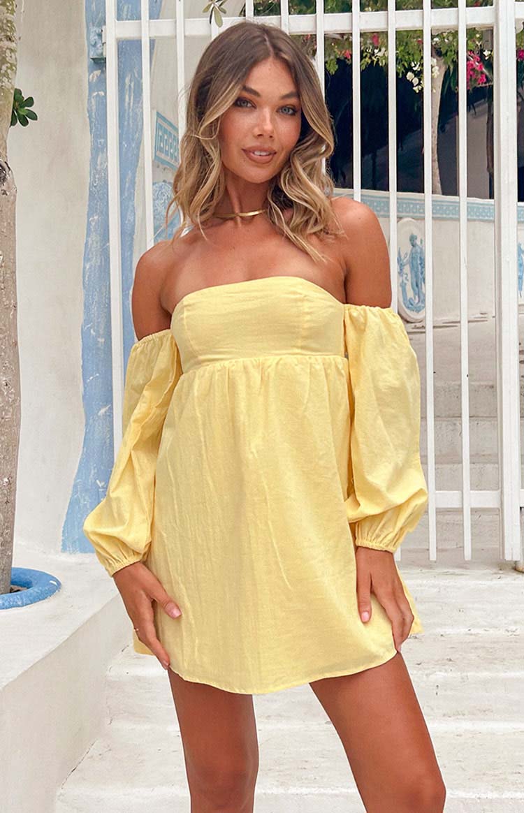 Koa Yellow Long Sleeve Mini Dress - US 12 | Beginning Boutique Exclusive Koa Yellow Long Sleeve Mini Dress - US 12 | Beginning Boutique Exclusive