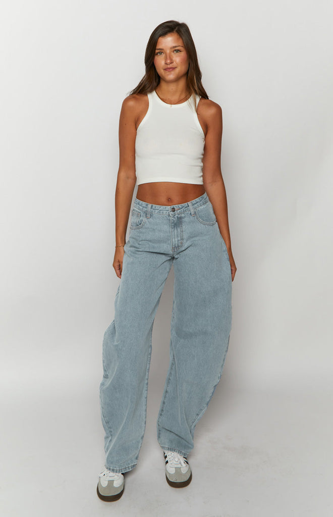 Lioness Washed Blue Denim Horseshoe Jeans Beginning Boutique US