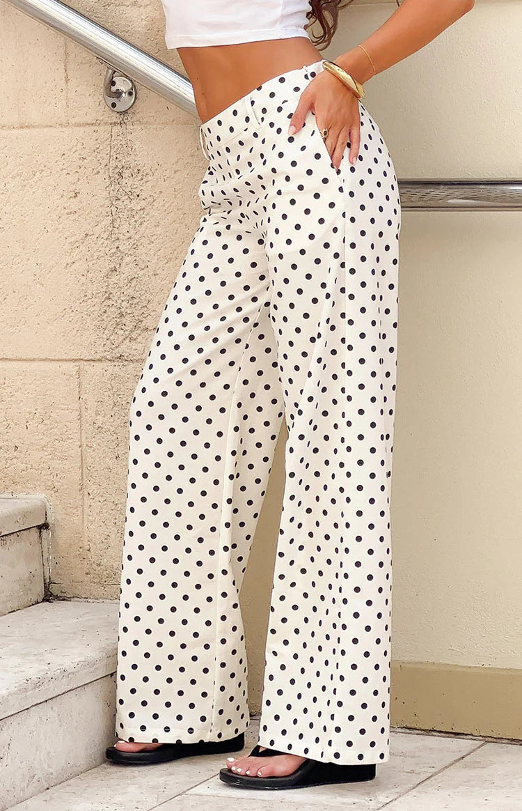 Loreta White Polka Dot Low Waist Pants | Beginning Boutique US