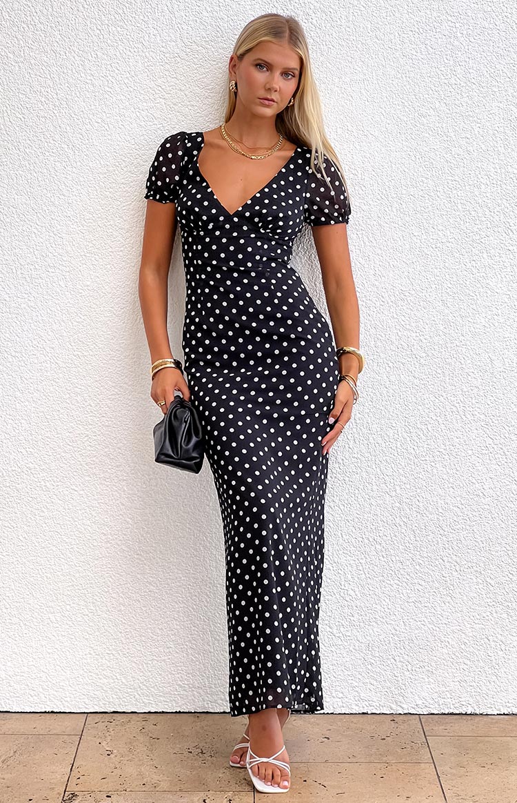 Lovella Black Polka Dot Maxi Dress - US 6