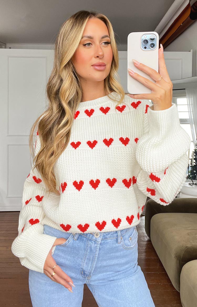 Lovey Red Heart Stripe Jumper Beginning Boutique US