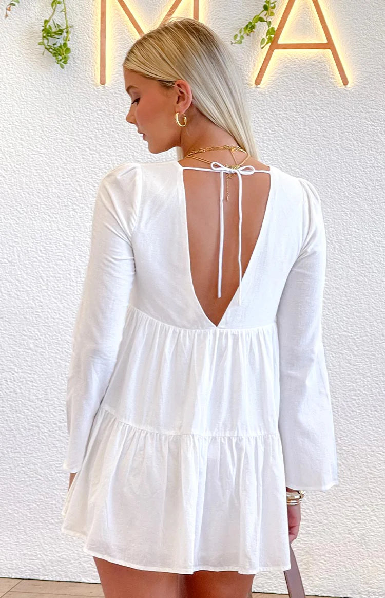 Lucky Heart White Long Sleeve Mini Dress - US 0