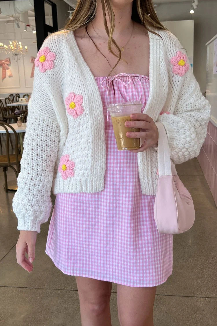 みゆ●EMBROIDERY FLOWER KNIT CARDIGAN他1点 Handmade Floral Embroidered Knit Cardigan: Pink Lotus Flower
