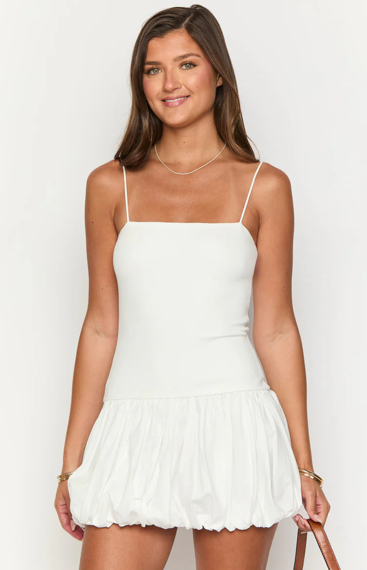 knee length dresses for ladies Memories White Bubble Mini Dress - 6