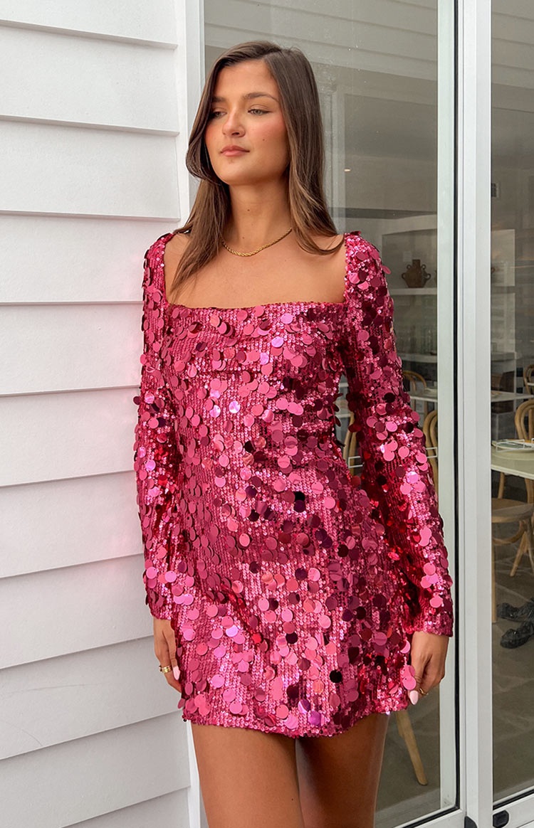 Sequins Dress Pink Marienne Pink Sequin Long Sleeve Mini Dress