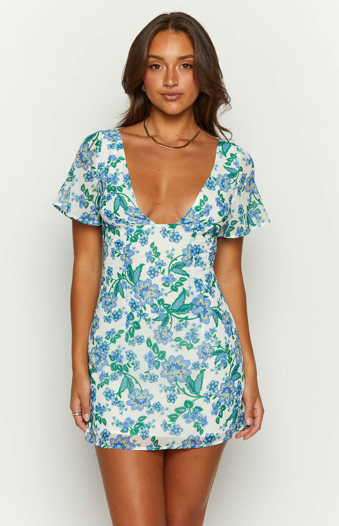 Mira Blue Floral Chiffon Mini Dress – Beginning Boutique US Mira Blue Floral Chiffon Mini Dress – Beginning Boutique US