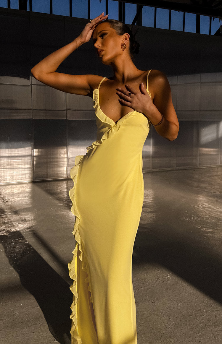 Nahanee Yellow Ruffle Maxi Dress Beginning Boutique US