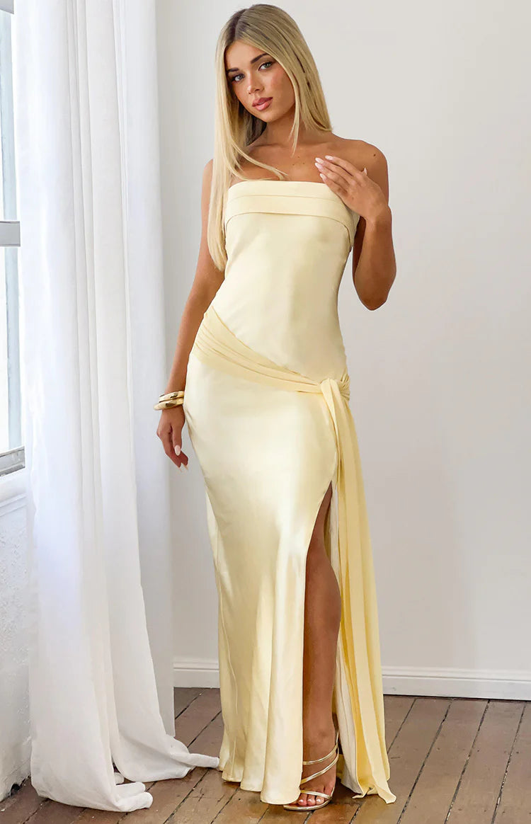 gold satin dress maxi Peyton Strapless Satin Maxi Dress main image 1