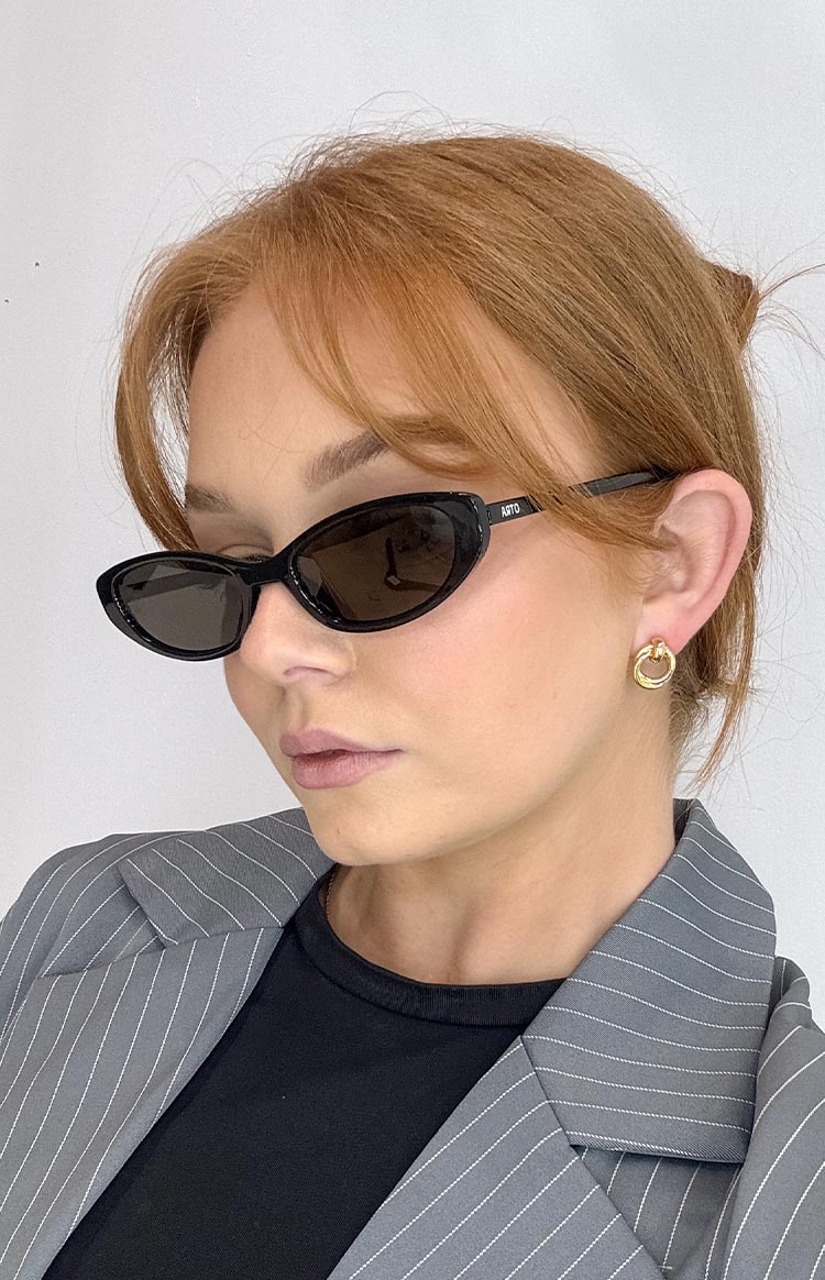 Otra Eyewear LULU Black Thin Cat Eye Sunglasses | Beginning