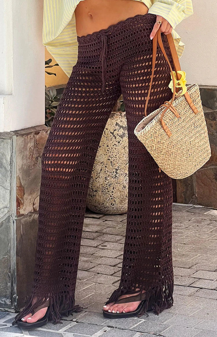 Pixie Brown Crochet Pants | Beginning Boutique US