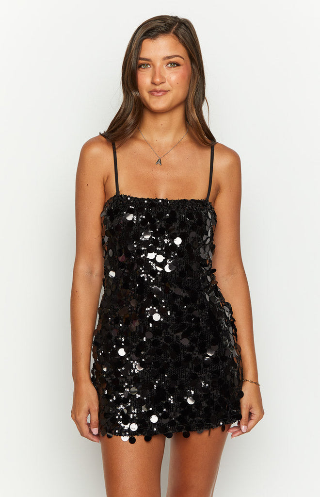 Radiant Black Sparkle Mini Dress – Beginning Boutique US