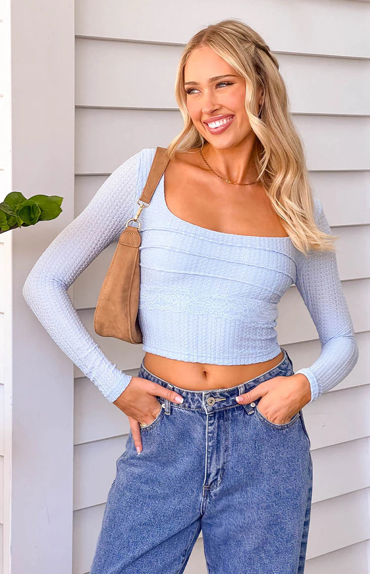 Vida Light Blue Long Sleeve Top - US 18