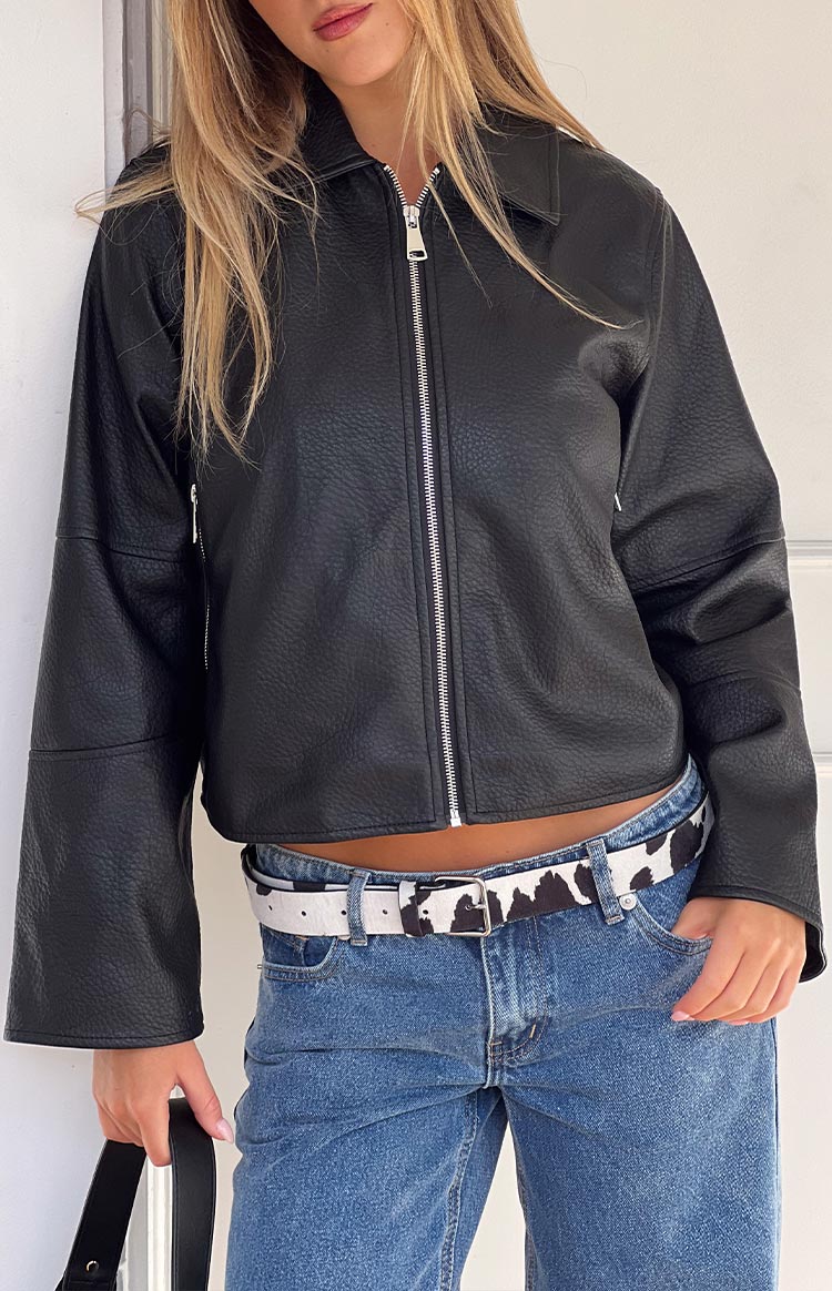 Rockie Black PU Pebbled Cropped Jacket | Beginning Boutique US