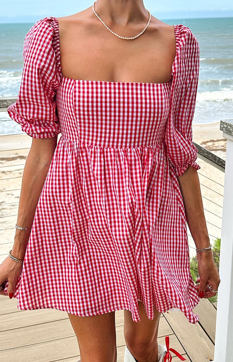 fall babydoll dress Rubi Red Gingham Mini - US 8 2_piece_set Jzuxvd Summer Dresses for One Size Fits Most Color:Other color from chart