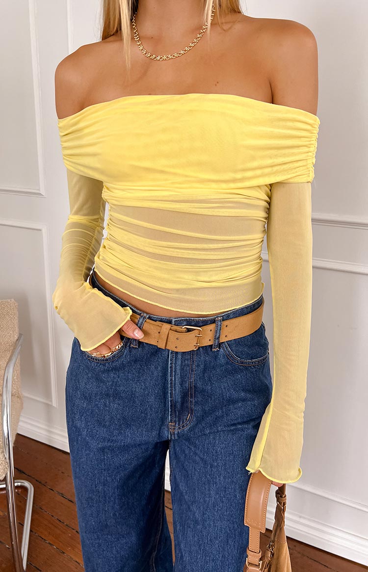 Sky Yellow Mesh Off Shoulder Top Beginning Boutique US