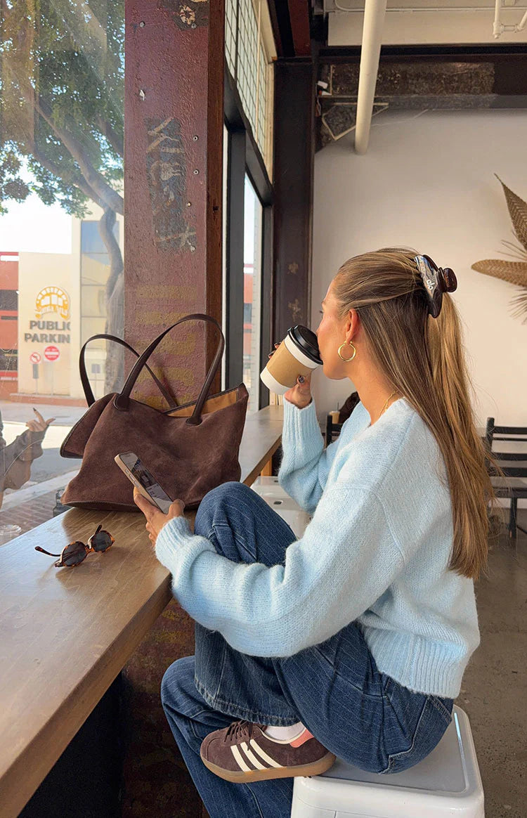 Stacey Light Blue Zip Knit Cardigan | Beginning Boutique US