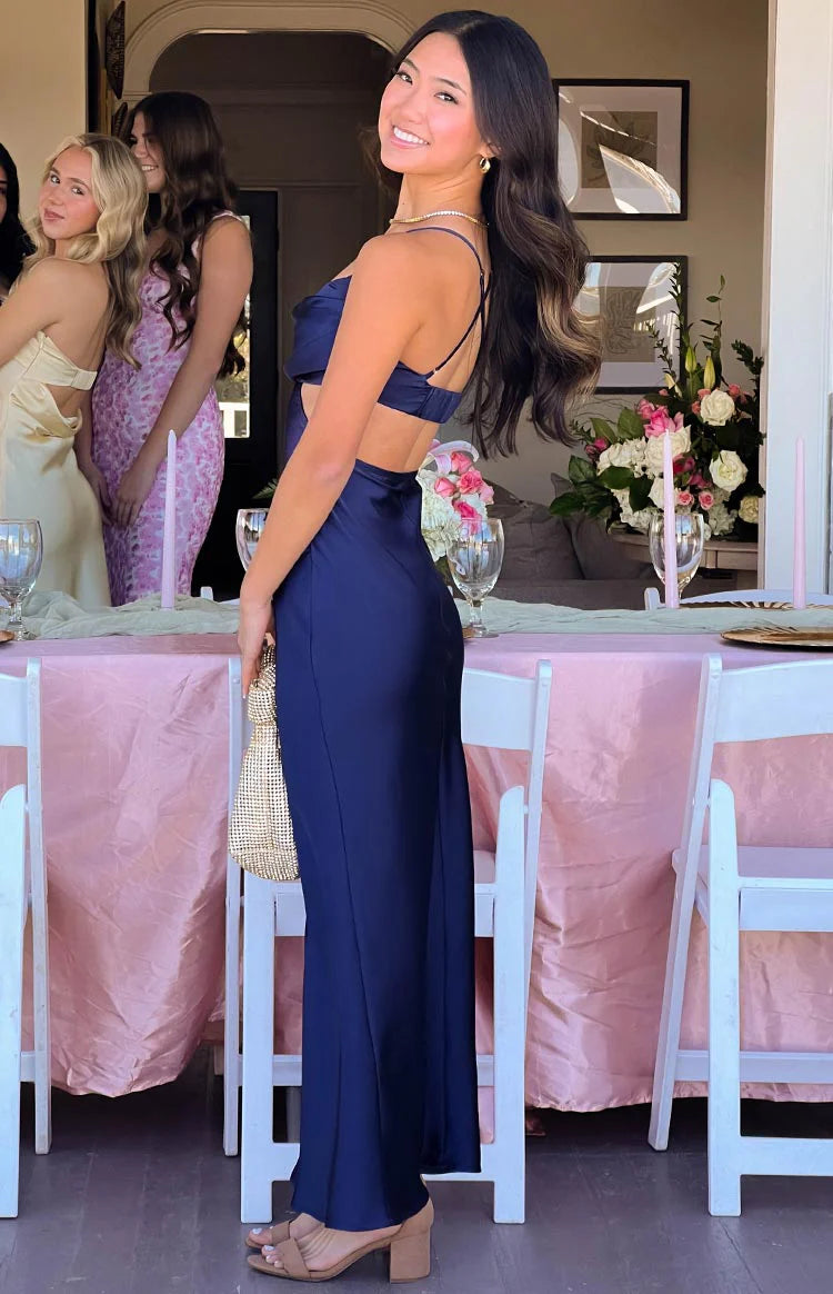 green emerald velvet dress Taleah Navy Formal Maxi Dress - US 4
