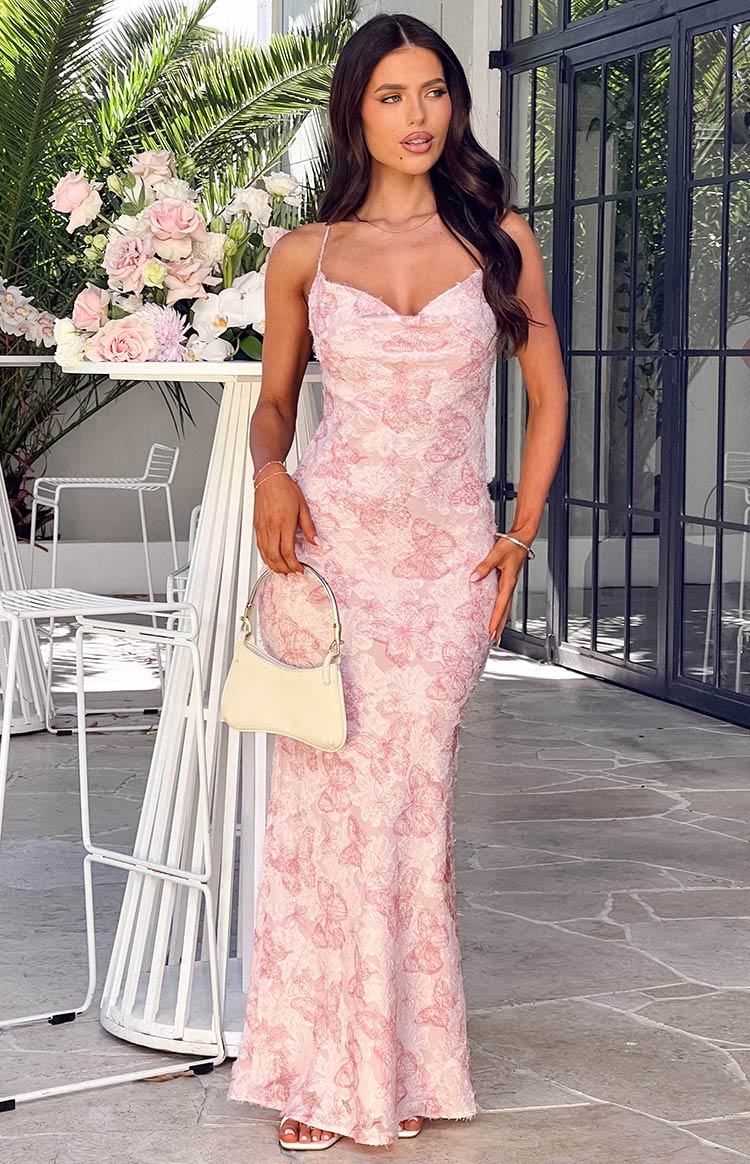 strapless open back dress Princess Polly Women's Ravia Satin Maxi Slipdress - Pink