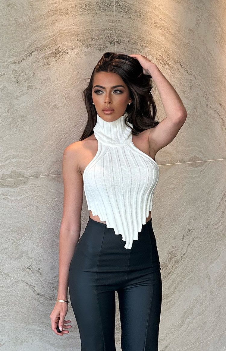 Izi White Knit High Neck Top | Beginning Boutique US