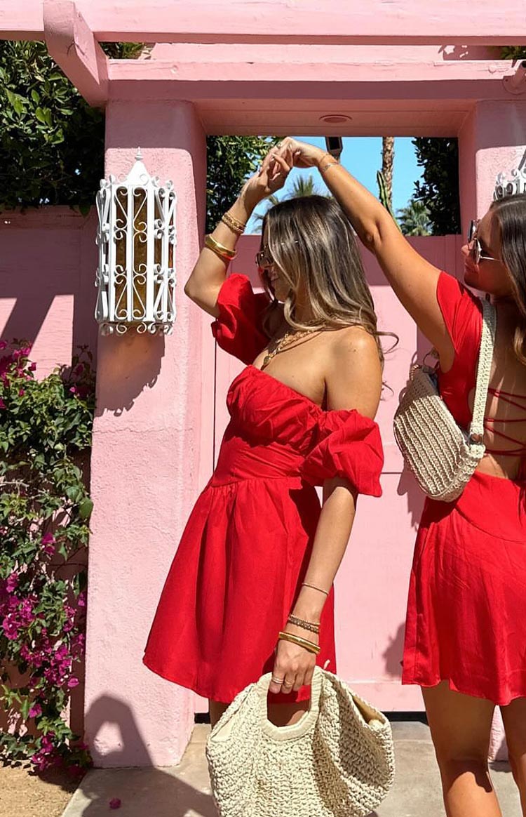 mini casual red dress Love Lost Off The Shoulder - US 14 Hire:Size 0 - 4 Day Hire Black Textured Long Sleeve Style: 12368 Party dress With a pleated skirt