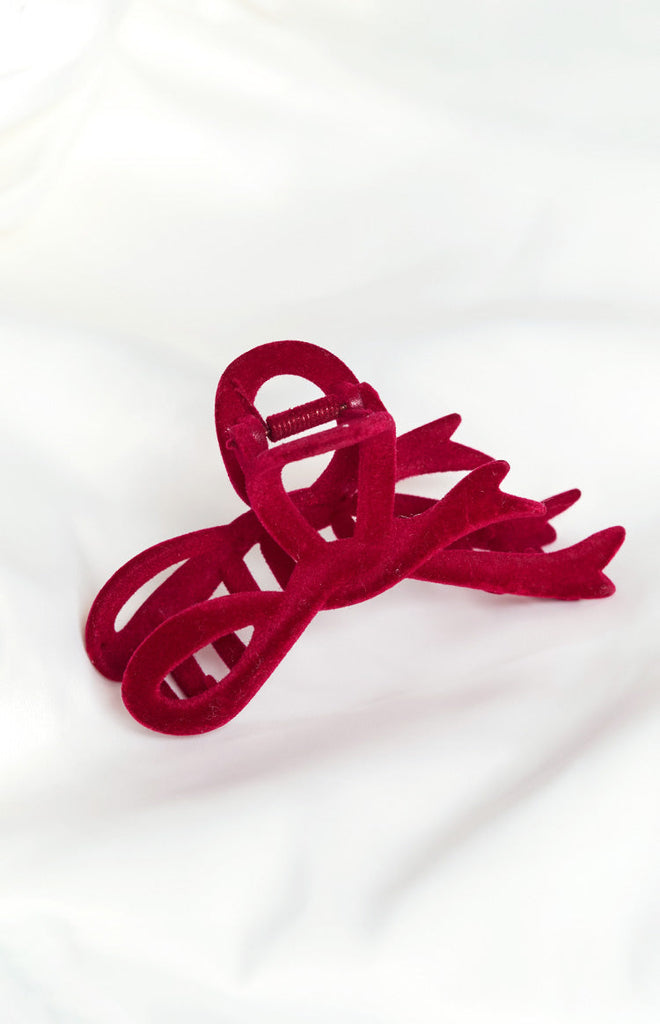 Simi Red Velvet Bow Hair Clip Beginning Boutique US