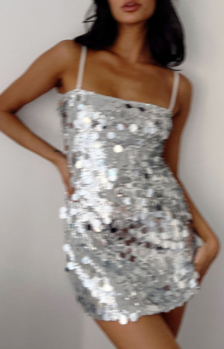 Radiant Silver Sparkle Mini Dress - US 0